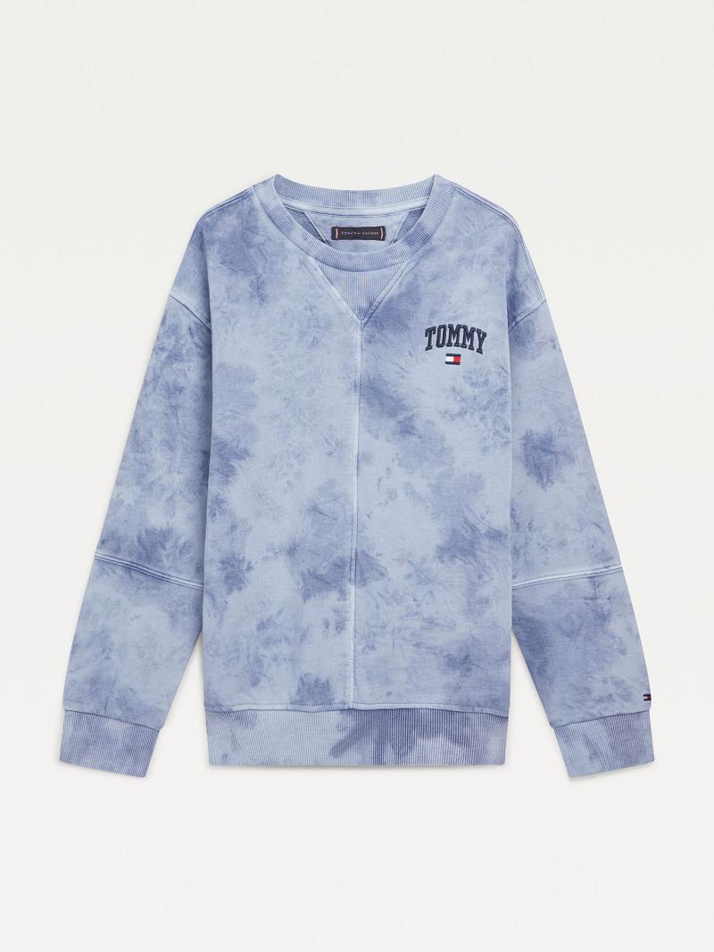 Fiú Tommy Hilfiger Organic Pamut Tie-Dye Pulóver Kék | HU 2221CTV